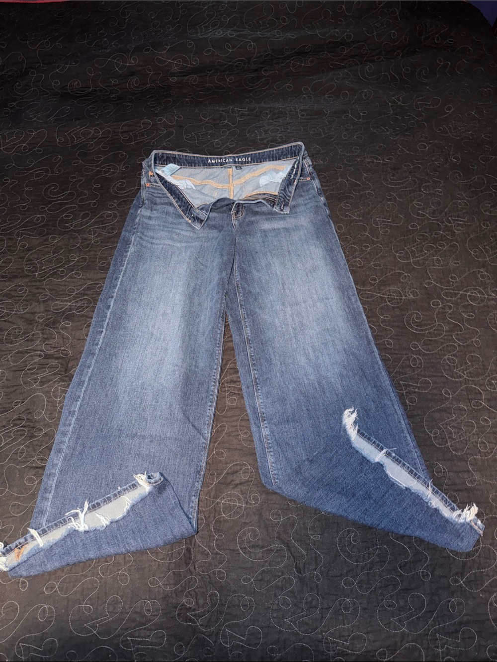 American Eagle Outfitters Wide-Leg Distressed Jeans - Blue